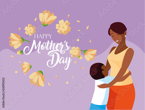 happy mother day card with mom black and son