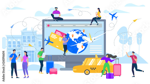 Planning Travel with Online Services Flat Vector