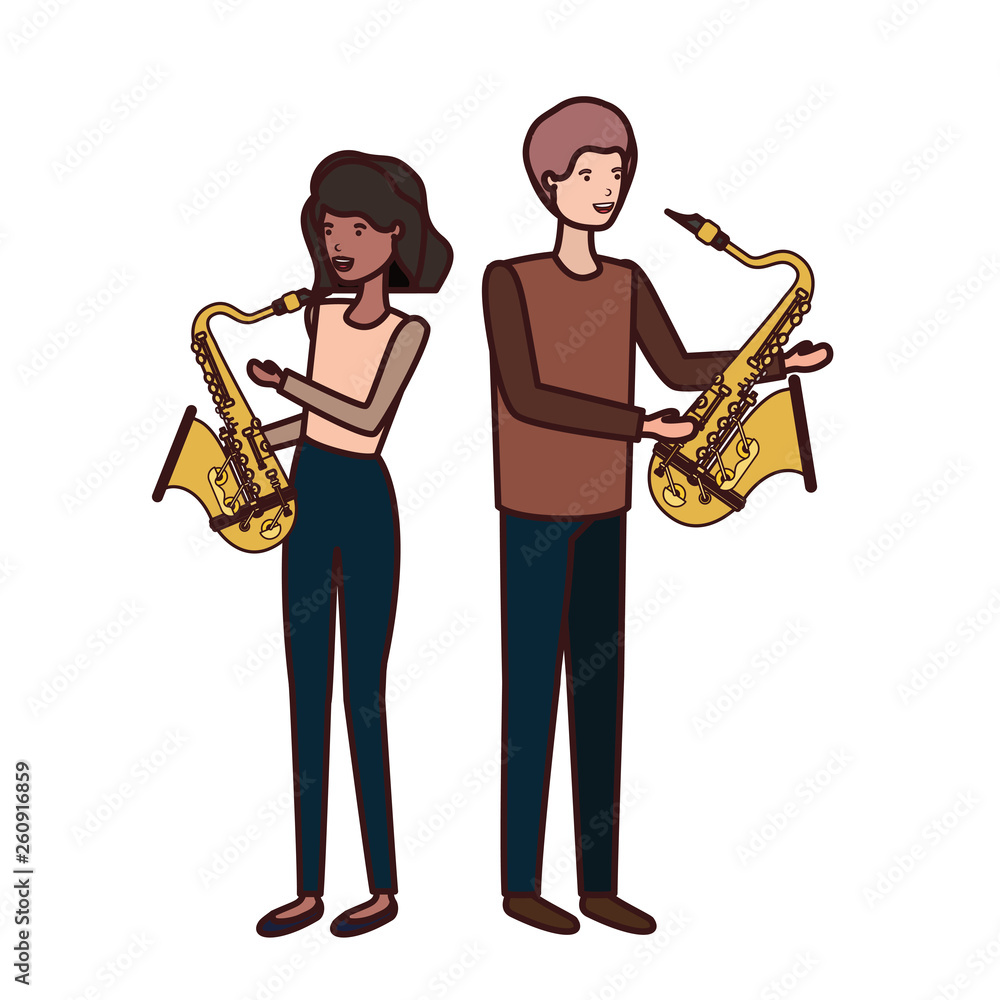 Fototapeta premium couple with musical instruments avatar character