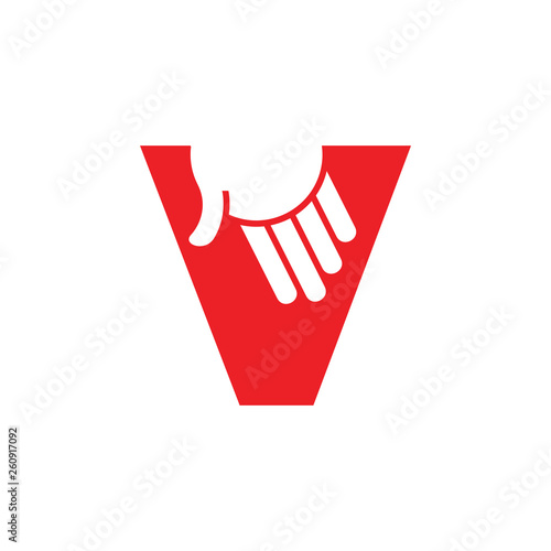 letter v helping hand care gesture logo vector