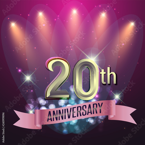20th Anniversary, Party poster, banner and invitation - background glowing element. Vector Illustration