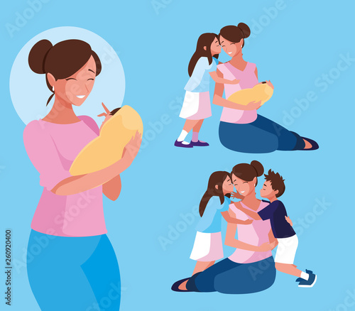 group of cute mothers and children