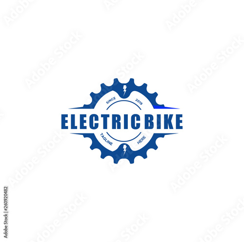 Electric bike logo Design vector Stock Illustration . Bike Tech Logo Template . Bycle Tech Logo Icon . Electric motorcycle logo vector. Gear Logo Icon