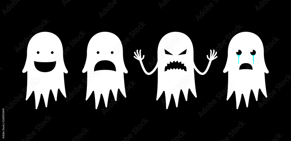 Obraz premium Cartoon cute ghost character. Scary, funny and sad spook. Halloween concept vector flat illustration.