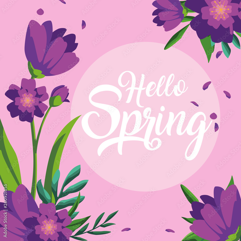 hello spring card with beautiful flowers decoration