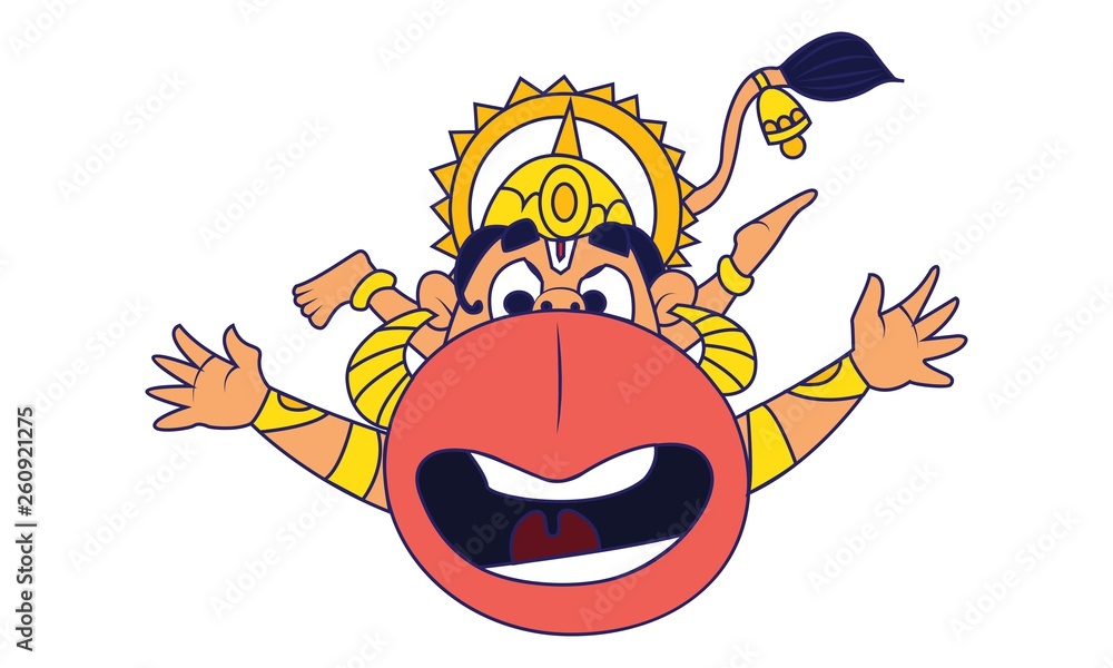 Vector cartoon illustration of Lord hanuman flying. Isolated on white  background. Stock Vector | Adobe Stock