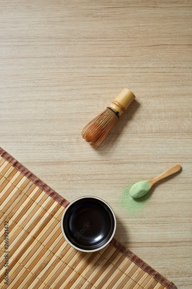 Powdered green tea with bamboo whisk
