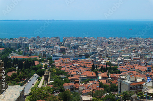 Fototapeta Naklejka Na Ścianę i Meble -  aerial panoramic view of the city Thessaloniki and mediterranean sea from above (from Alysseos Tower)