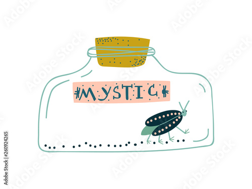 Beetle in Glass Bottle, Magic Object, Witchcraft Attribute Vector Illustration