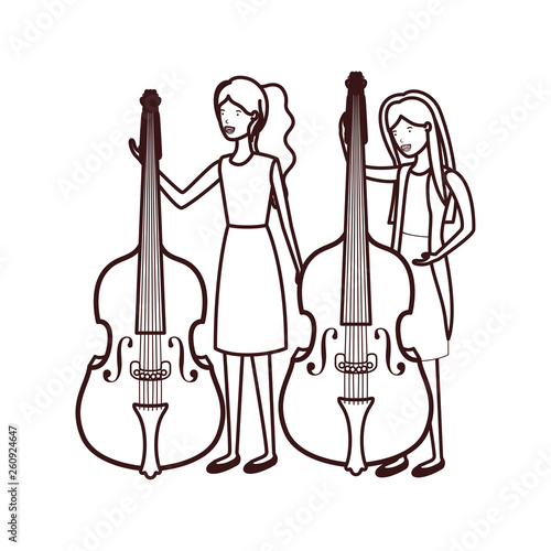 women with musical instruments character