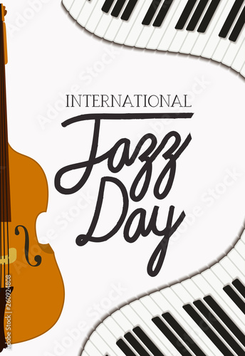 jazz day poster with piano keyboard and fiddle