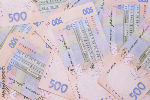 hryvnia UAH Ukrainian banknotes. 500 Ukraine national financies background.