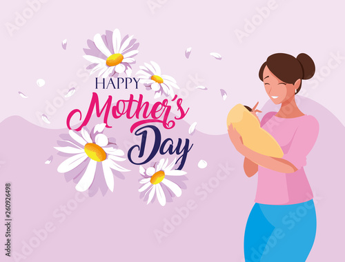 happy mother day card with mom and baby