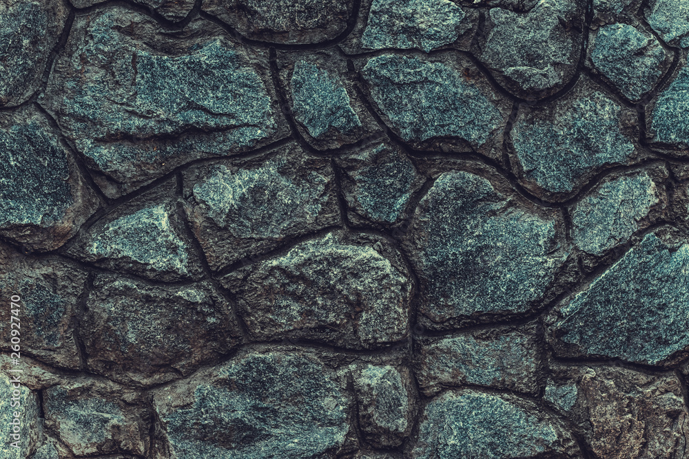 Modern dark stone wall background, great design for any purposes. Nature background. Rock texture. Grunge background. Gray stone surface. Space texture. - obrazy, fototapety, plakaty 