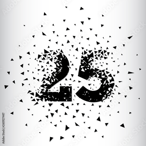 Broken numbers 25. Explosion effects. Vector and illustration. photo