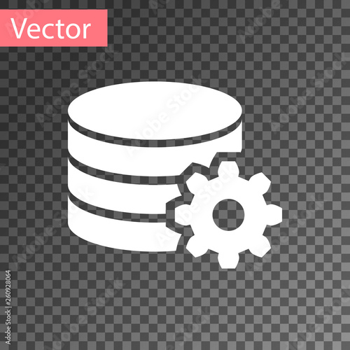 White Setting database server icon isolated on transparent background. Database Center. Vector Illustration