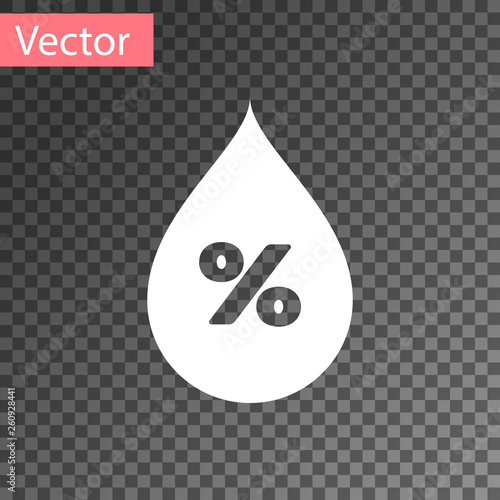 White Water drop percentage icon isolated on transparent background. Humidity analysis. Vector Illustration