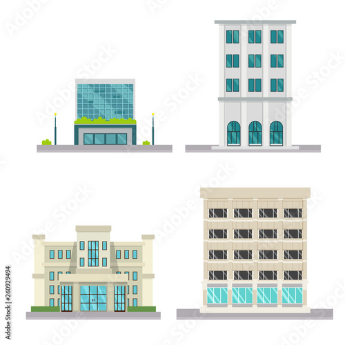 Set of vector flat design buildings.Company buildeing with isolated white background.Vector illustration.Modern buildings set.