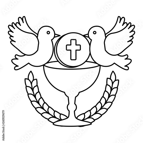 first communion in chalice with doves