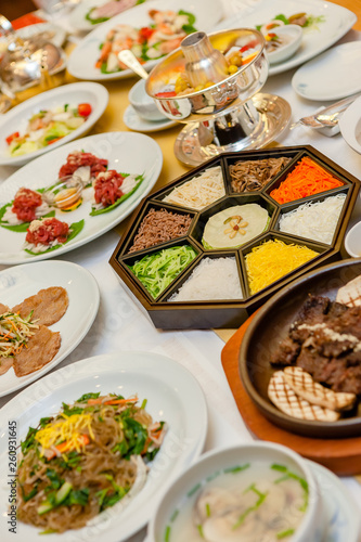 a table of Korean food