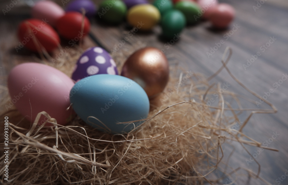 Close up Easter eggs on wooden table. Close up Easter eggs on wooden table.