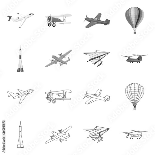 Isolated object of plane and transport symbol. Set of plane and sky vector icon for stock.