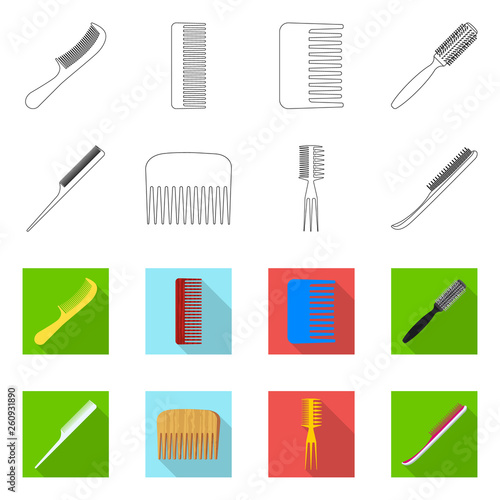 Vector illustration of brush and hair icon. Set of brush and hairbrush stock vector illustration.