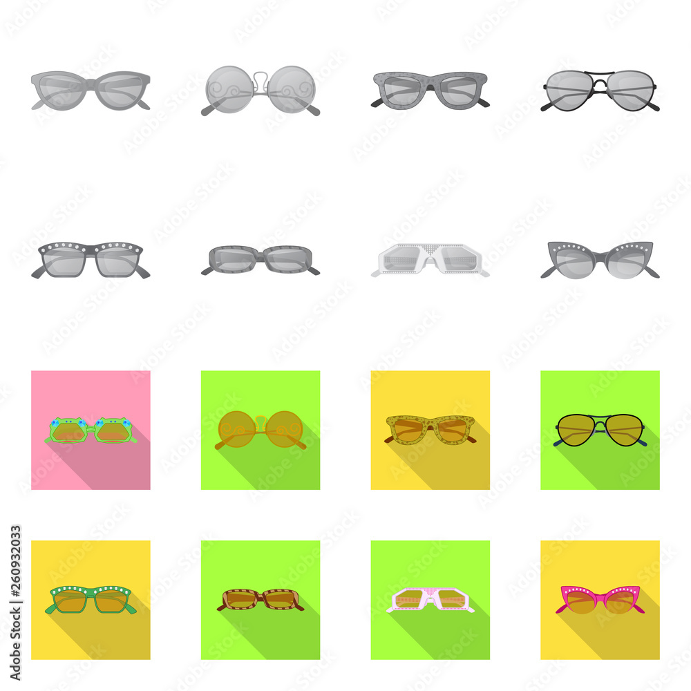 Vector design of glasses and sunglasses icon. Set of glasses and accessory stock vector illustration.