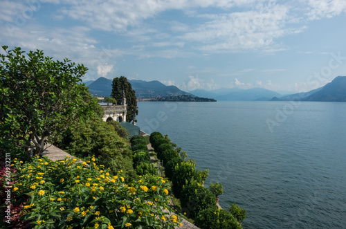 View to Lake Maggiore from park on the island of Isola Bella. Northern Italy