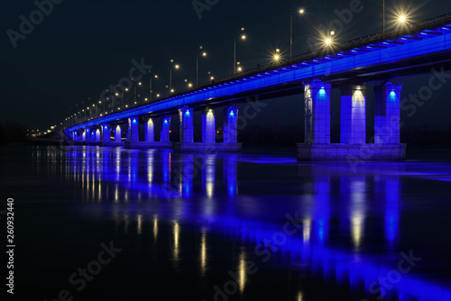 bridge river lights reflection ice drift night