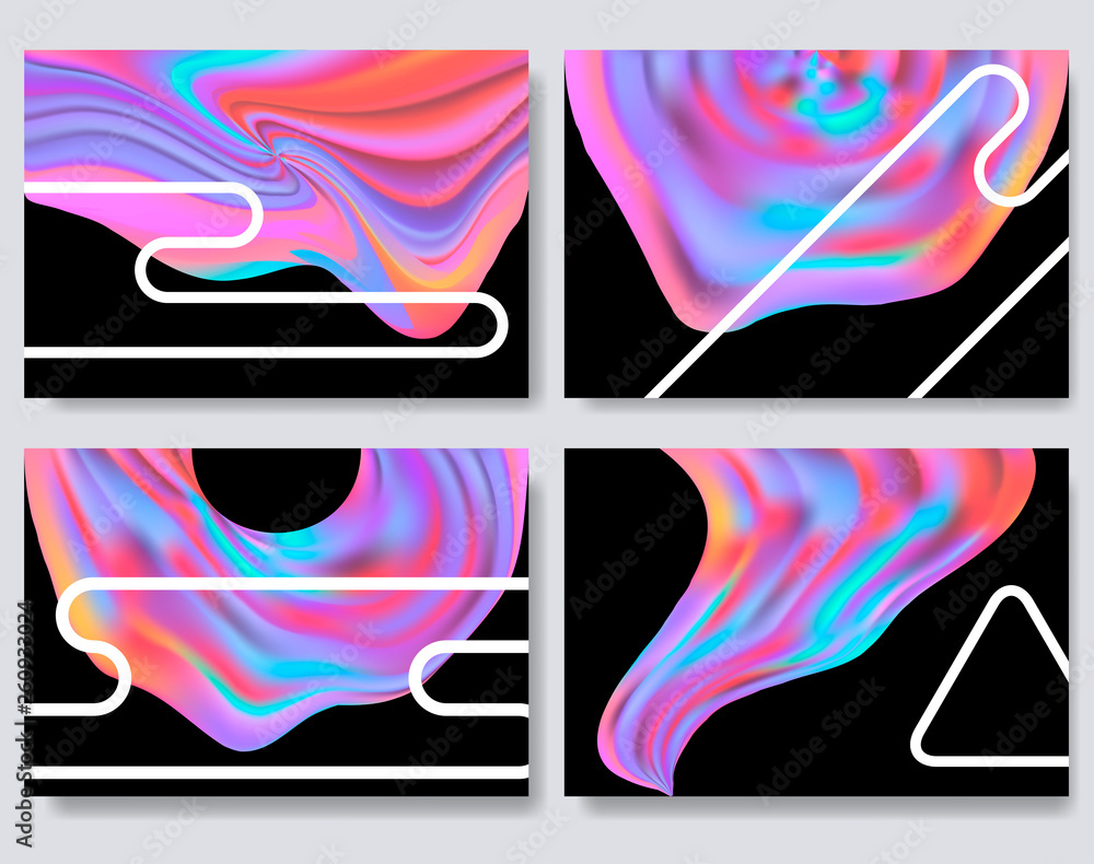 Set of cards, holographic blurred background, neon color abstract design. Vector illustration Set of cards, holographic blurred background, neon color abstract design. Vector illustration