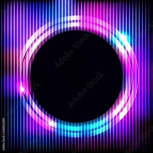 Colorful neon round frame on a dark background, vector abstract illustration.