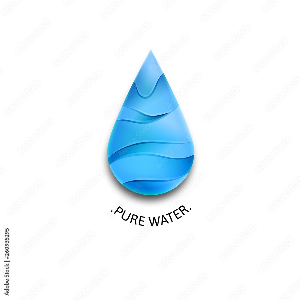 Blue Water Drop Logo with Waves. Template Vector Symbol Design. Pure Water Illustration Concept Blue Water Drop Logo with Waves. Template Vector Symbol Design. Pure Water Illustration Concept