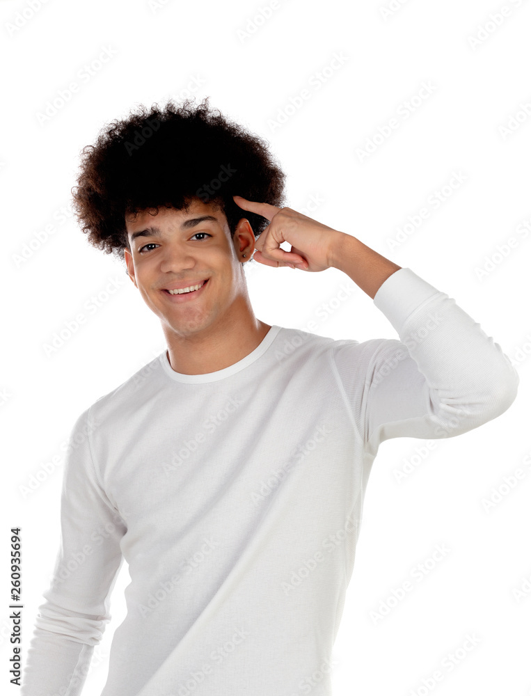 Pensive teenager boy wiht afro hairstyle Pensive teenager boy wiht afro hairstyle