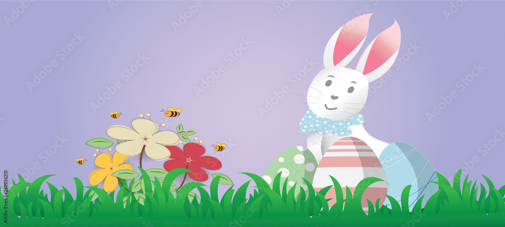 Obraz premium Illustration of Easter day with egg and rabbit.