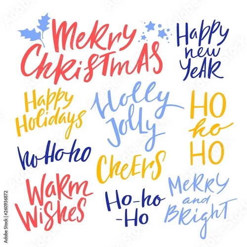 Christmas and New Year Calligraphy Phrases. Vector Handwritten Quotes. Modern Lettering for Holiday Greetings