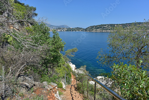 Steps carved into the rock on the Trail between Nice and Villefranche-Sur-Mer on the Cote-de-A'zur in Southern France