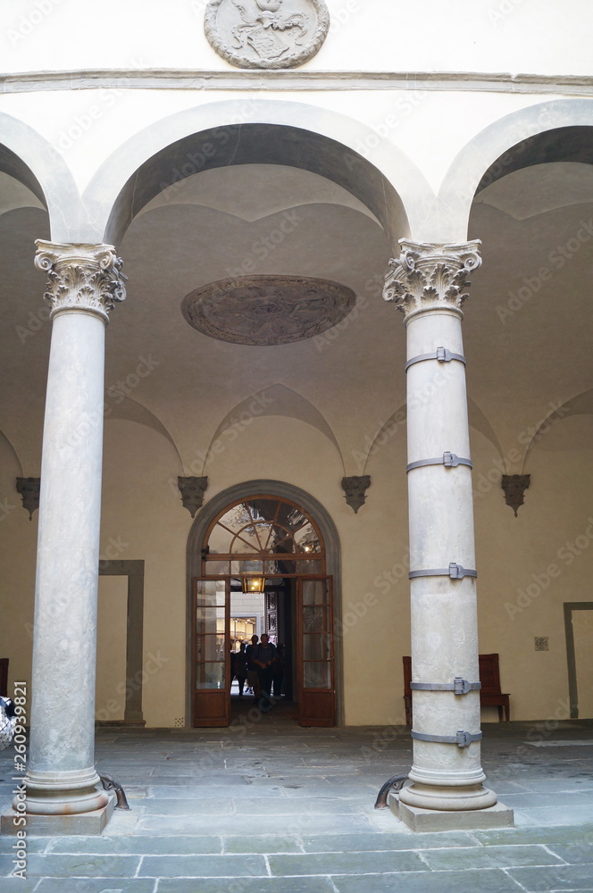 Courtyard of Rucellai palace, Florence, Italy