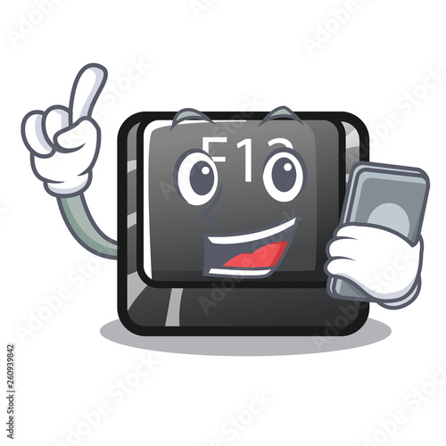 With phone button f12 on a keyboard mascot