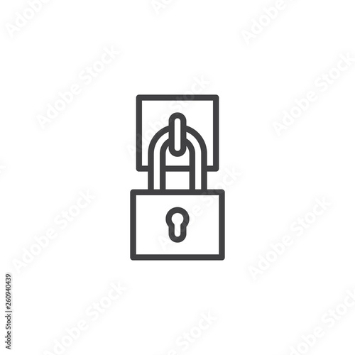 Keep lock sign line icon. Closed padlock linear style sign for mobile concept and web design. Hanging Lock outline vector icon. Security symbol, logo illustration. Pixel perfect vector graphics