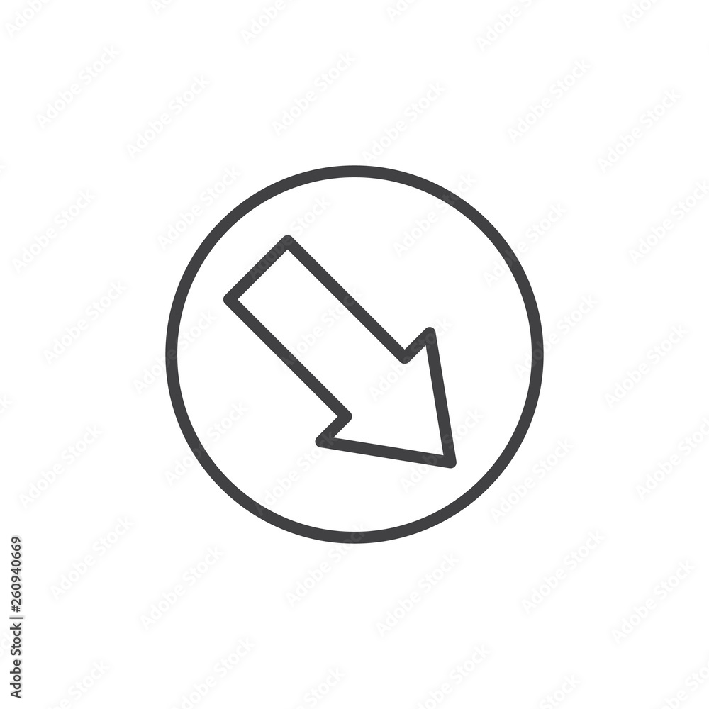 Directional arrow line icon. linear style sign for mobile concept and web design. Right down arrow outline vector icon. Symbol, logo illustration. Pixel perfect vector graphics Directional arrow line icon. linear style sign for mobile concept and web design. Right down arrow outline vector icon. Symbol, logo illustration. Pixel perfect vector graphics