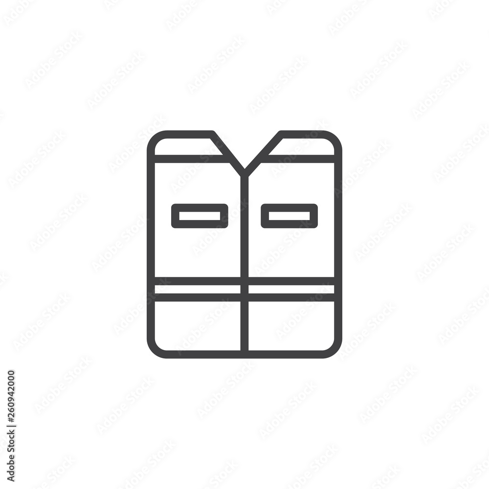 Safety vest line icon. linear style sign for mobile concept and web design. Life jacket outline vector icon. Symbol, logo illustration. Pixel perfect vector graphics Safety vest line icon. linear style sign for mobile concept and web design. Life jacket outline vector icon. Symbol, logo illustration. Pixel perfect vector graphics