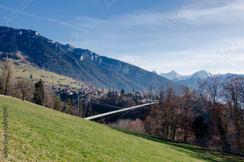 Suspension bridge over the Gummi gorge, in Sigriswil, Switzerland