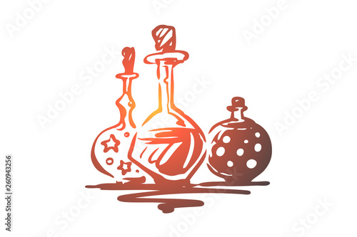 Poison, Halloween, glass, potion, holiday concept. Hand drawn isolated vector.