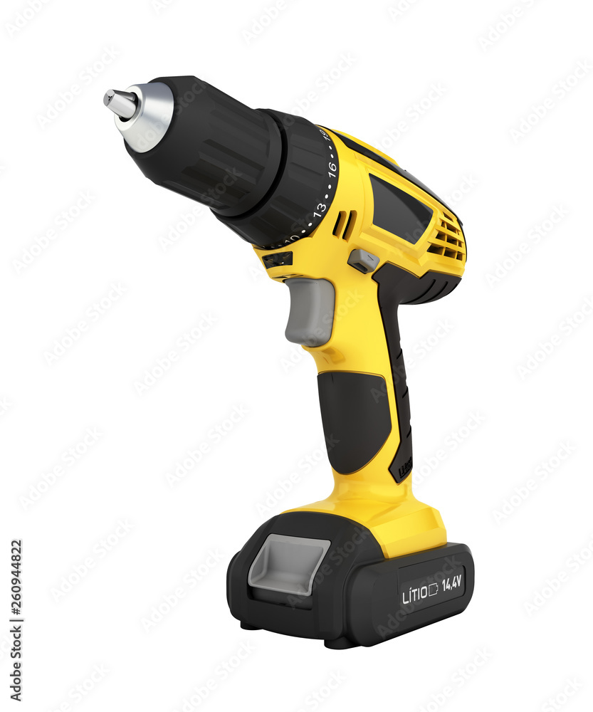 Cordless screwdriver with a drill isolated on white background 3d without shadow