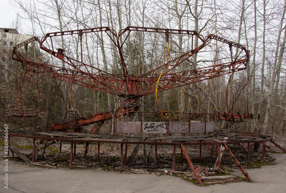 Ghost town Pripyat in Chernobyl, Ferris wheel Ghost town Pripyat in Chernobyl, Ferris wheel