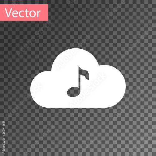 White Music streaming service icon isolated on transparent background. Sound cloud computing, online media streaming, online song, audio wave. Vector Illustration