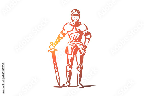 Medieval, knight, armor, helmet, ancient concept. Hand drawn isolated vector.