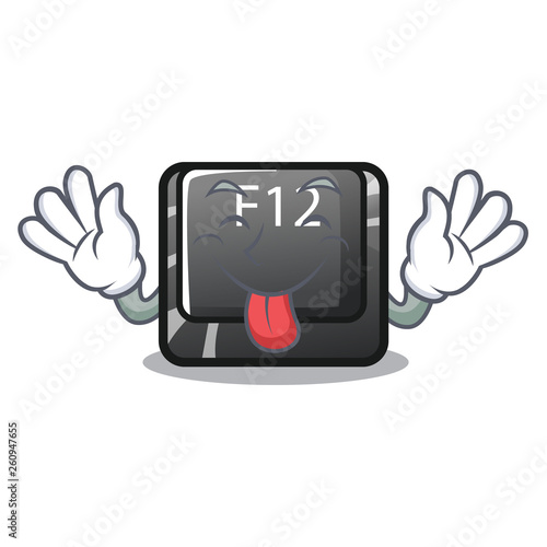 Tongue out f12 button installed on cartoon computer