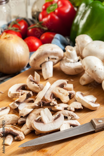 Fresh sliced white mushrooms